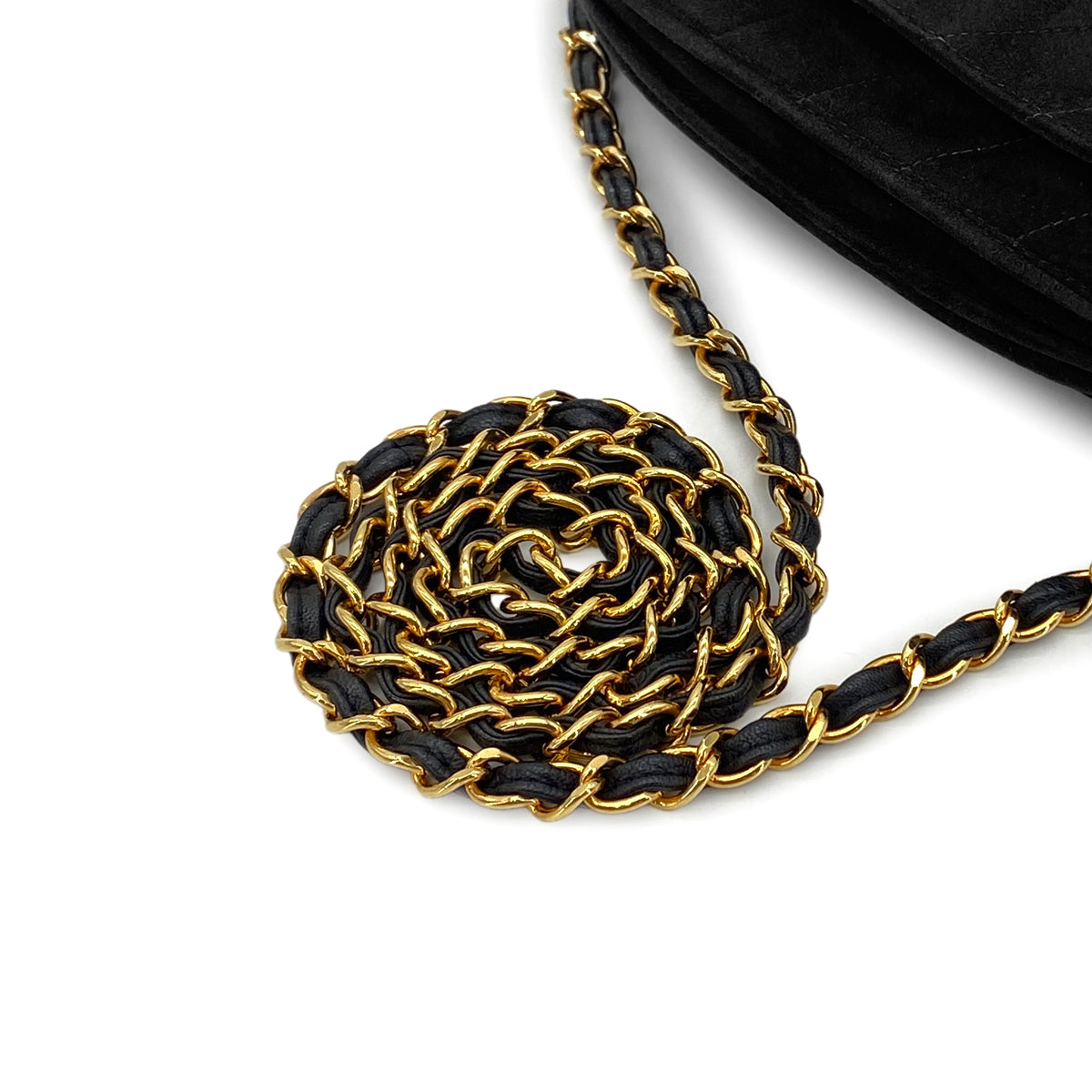 CHANEL VINTAGE FRINGE CHAIN SHOULDER BAG BLACK SUEDE 90274354