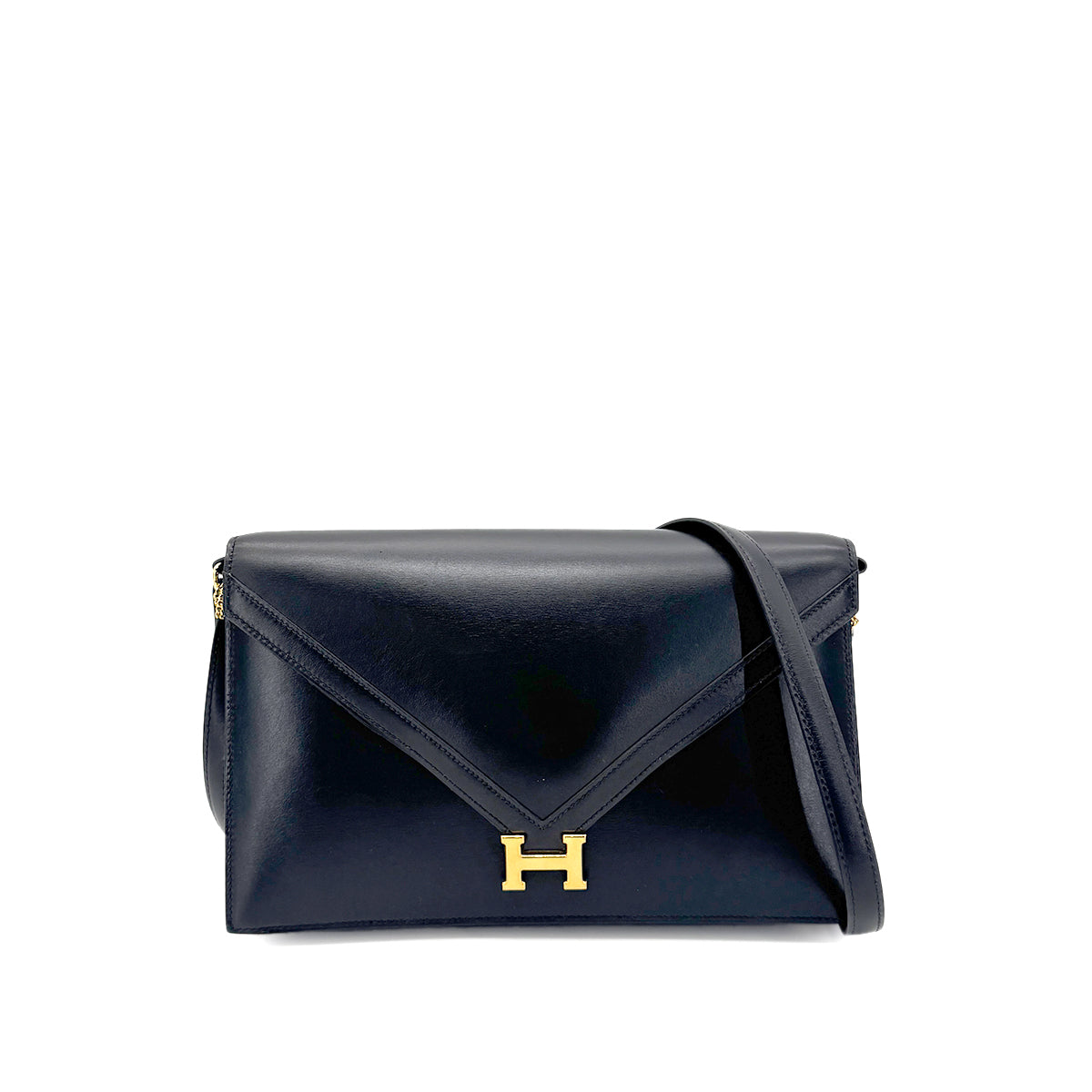 HERMES LYDIE BLACK CLUTCH SHOULDER BAG BOXCALF □A 90274404