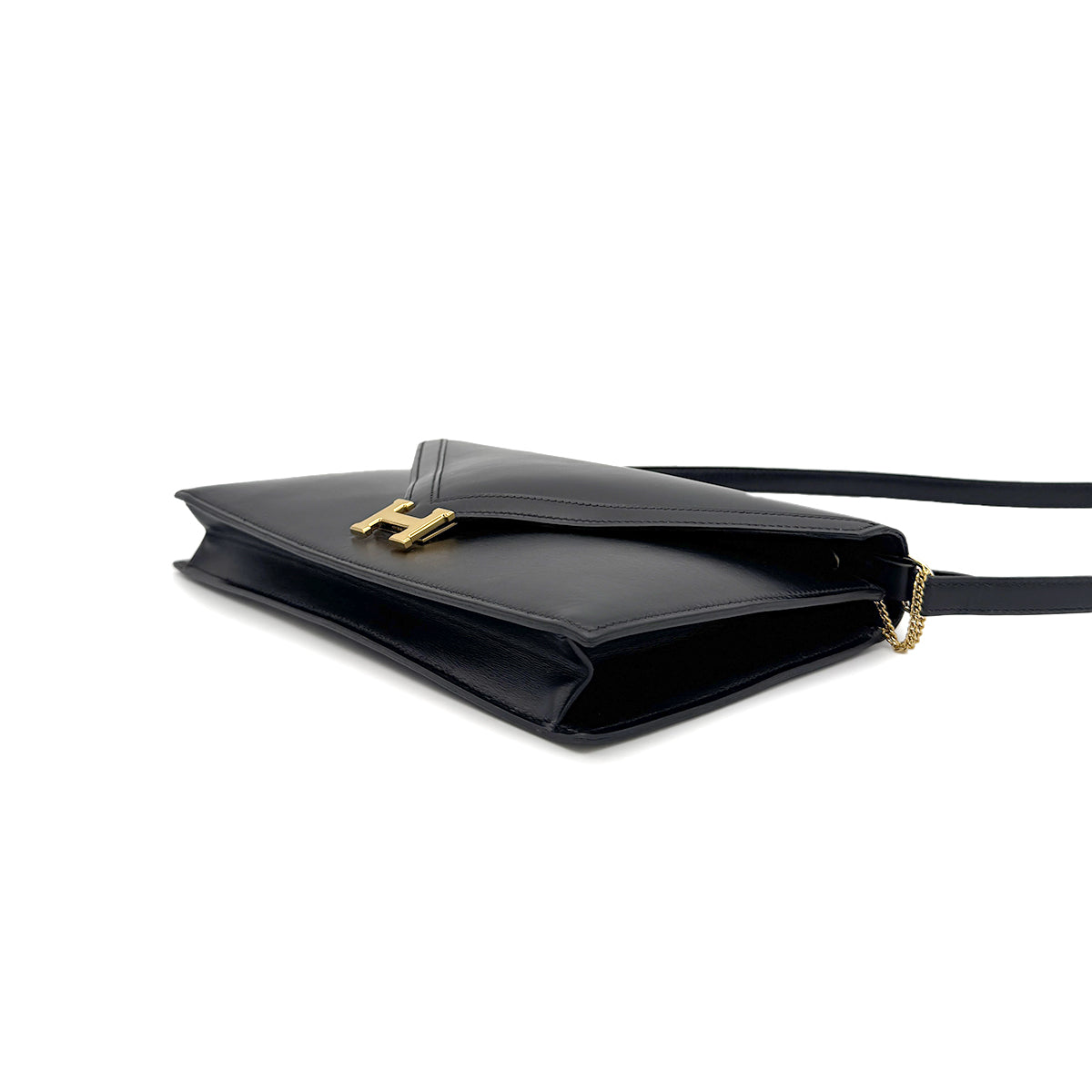 HERMES LYDIE BLACK CLUTCH SHOULDER BAG BOXCALF □A 90274404