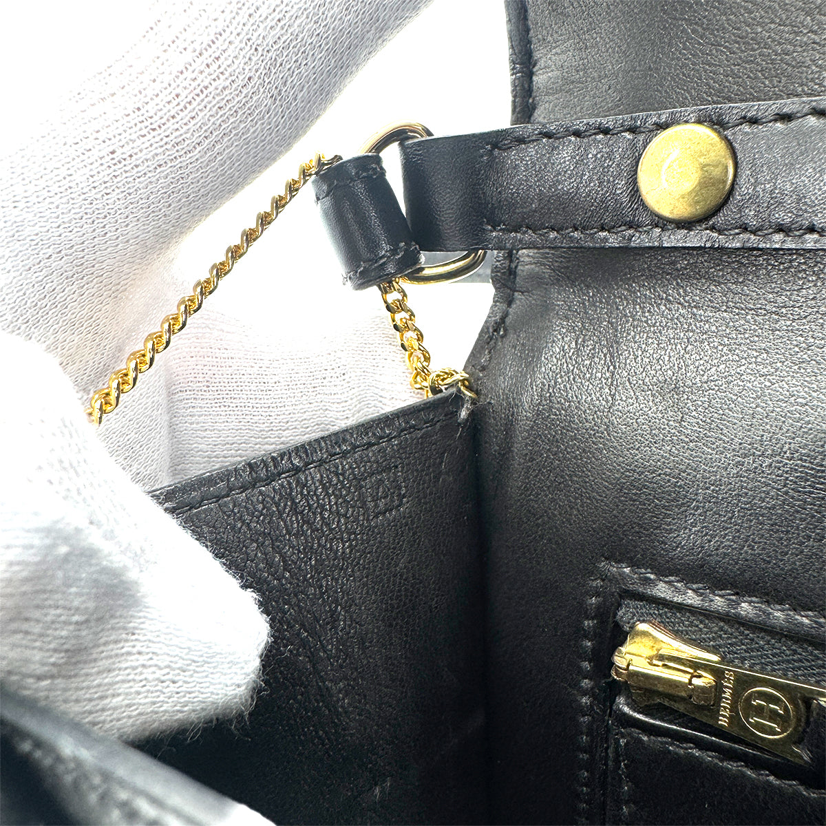 HERMES LYDIE BLACK CLUTCH SHOULDER BAG BOXCALF □A 90274404