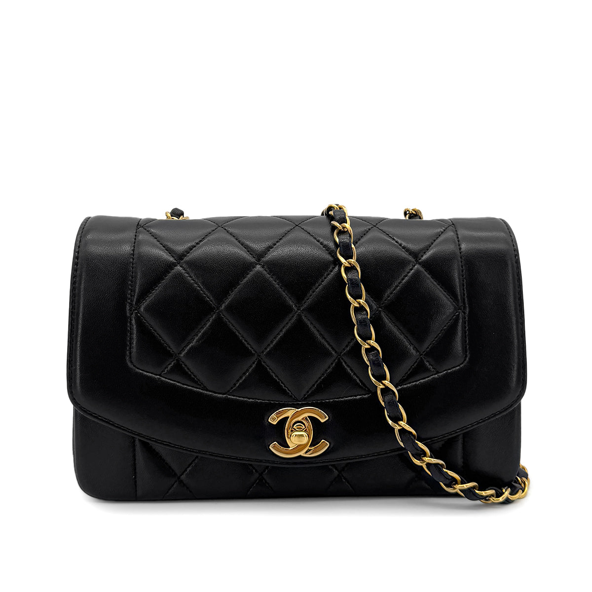 CHANEL VINTAGE DIANA SMALL CHAIN SHOULDER BAG BLACK LAMB SKIN 90274405