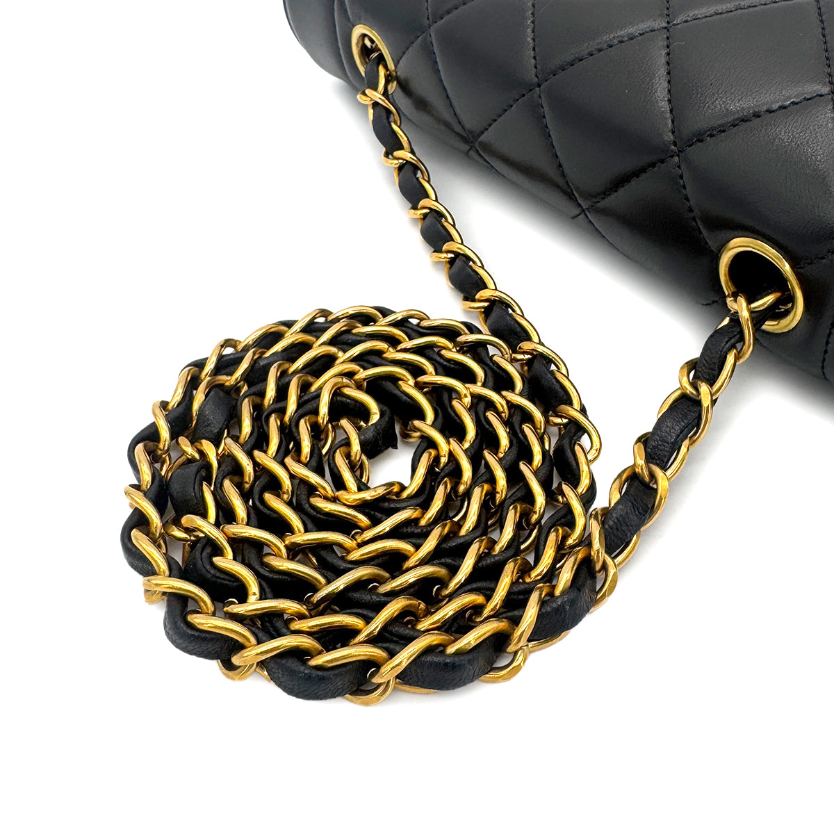 CHANEL VINTAGE DIANA SMALL CHAIN SHOULDER BAG BLACK LAMB SKIN 90274405