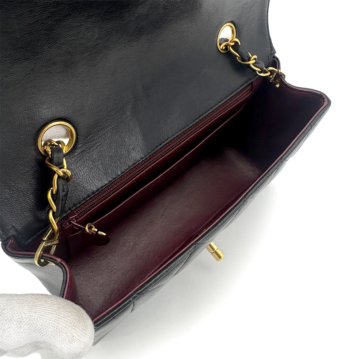 CHANEL VINTAGE DIANA SMALL CHAIN SHOULDER BAG BLACK LAMB SKIN 90274405