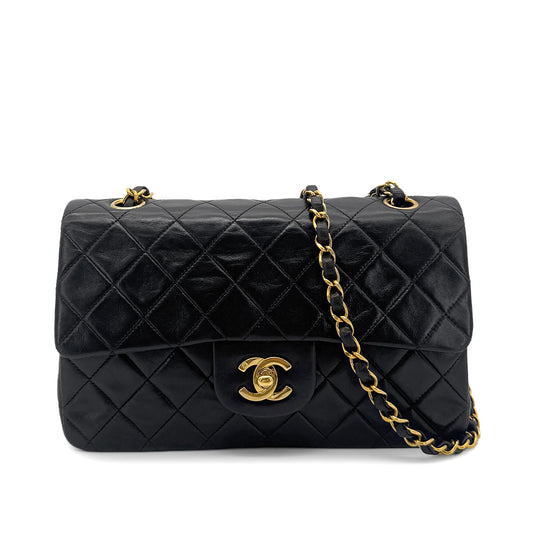 CHANEL VINTAGE CLASSIC FLAP SMALL CHAIN SHOULDER BAG BLACK LAMB SKIN 90274407