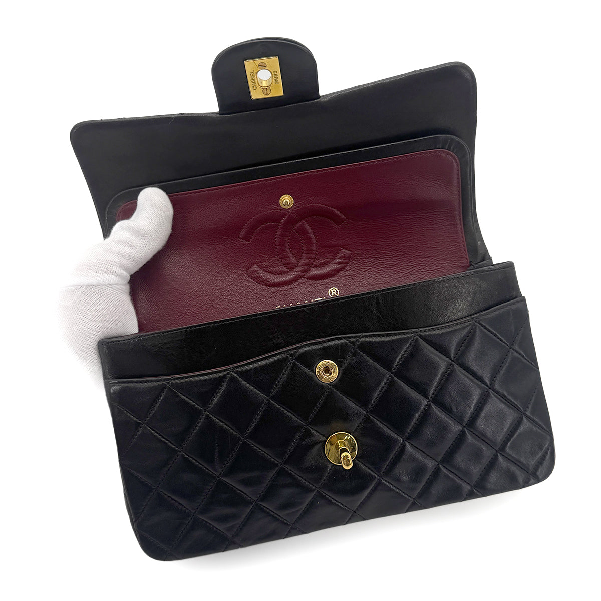 CHANEL VINTAGE CLASSIC FLAP SMALL CHAIN SHOULDER BAG BLACK LAMB SKIN 90274407