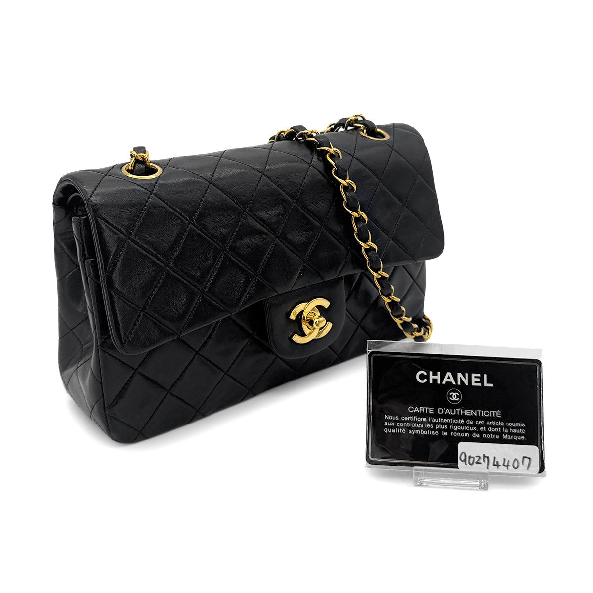 CHANEL VINTAGE CLASSIC FLAP SMALL CHAIN SHOULDER BAG BLACK LAMB SKIN 90274407