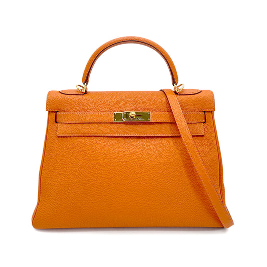 HERMES KELLY 32 RETOURNE ORANGE TOGO HAND SHOULDER BAG □F 90274408