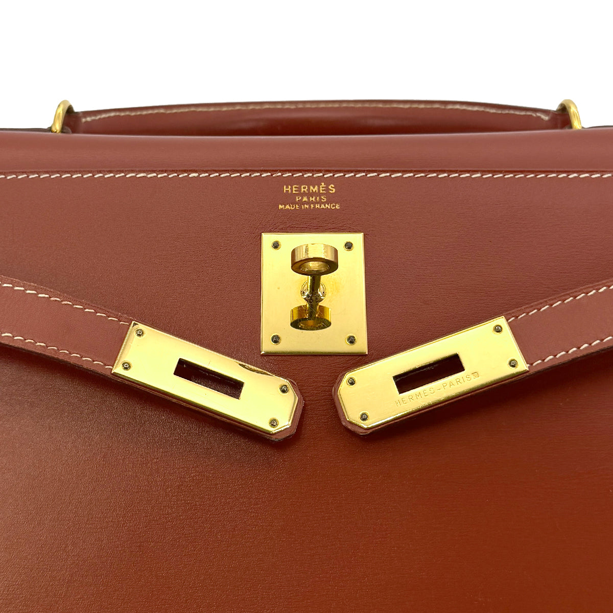 HERMES KELLY 32 SELLIER BRIQUE BOXCALF HAND SHOULDER BAG 〇X 90274409