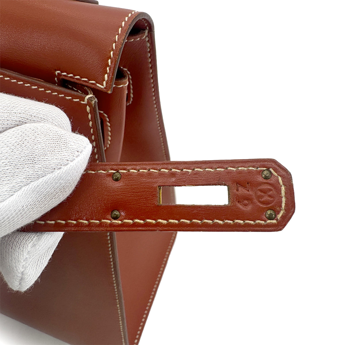 HERMES KELLY 32 SELLIER BRIQUE BOXCALF HAND SHOULDER BAG 〇X 90274409