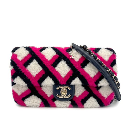 CHANEL SHEARLING MOUTON CHAIN SHOULDER BAG MULTICOLOR 90274410