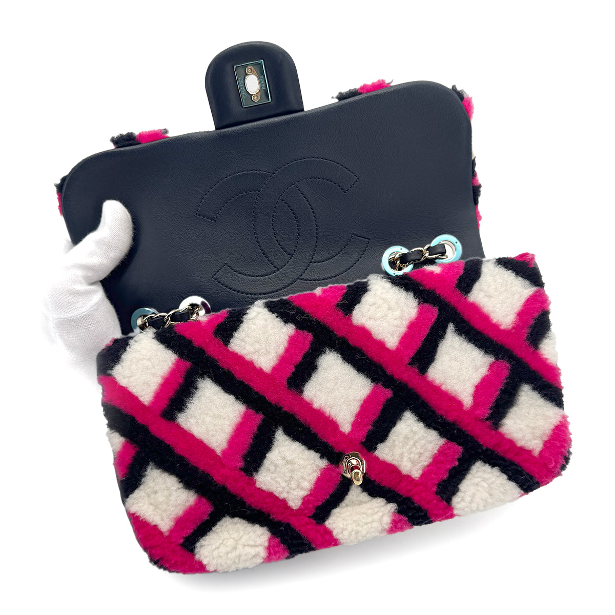 CHANEL SHEARLING MOUTON CHAIN SHOULDER BAG MULTICOLOR 90274410