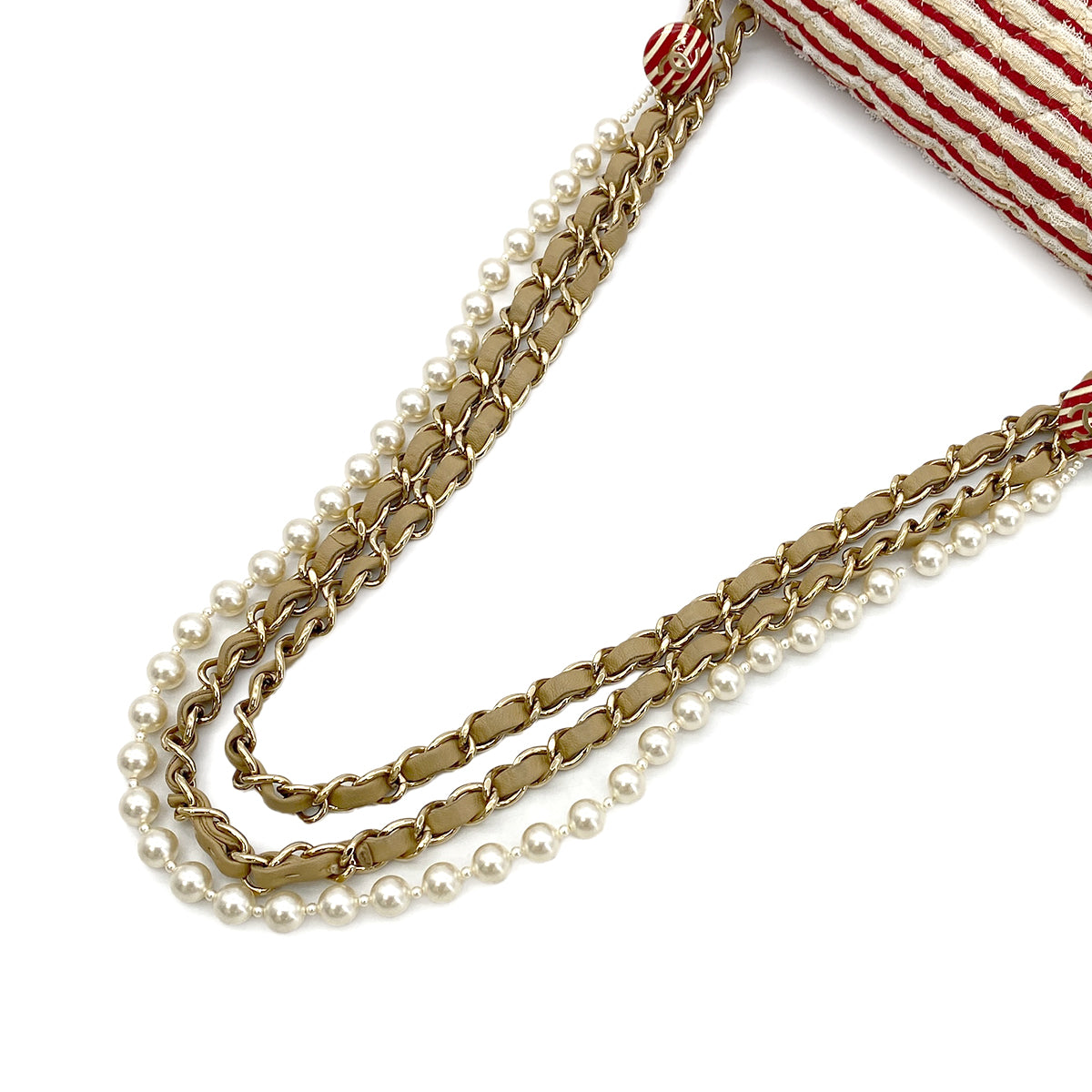 CHANEL FAKEPEARL CHAIN SHOULDER BAG MULTICOLOR CANVAS 90274411