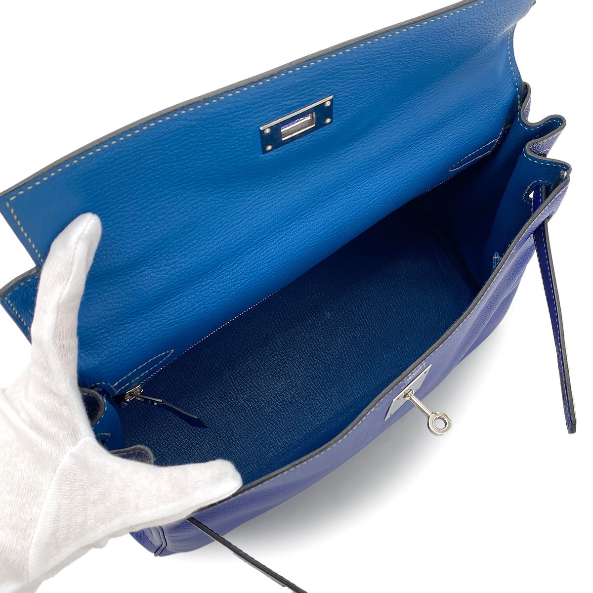 HERMES CANDY KELLY 32 RETOURNE BLUE ELECTRIC MYKONOS VEAU EPSOM HAND BAG □P SHW 90274413