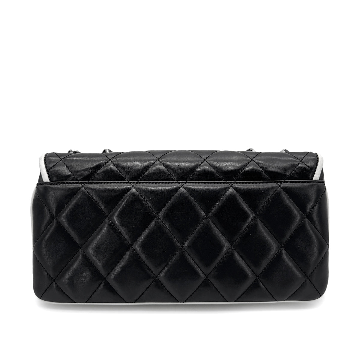 CHANEL VINTAGE BIG COCO CHAIN SHOULDER BAG BLACK WHITE LAMB SKIN 90274419