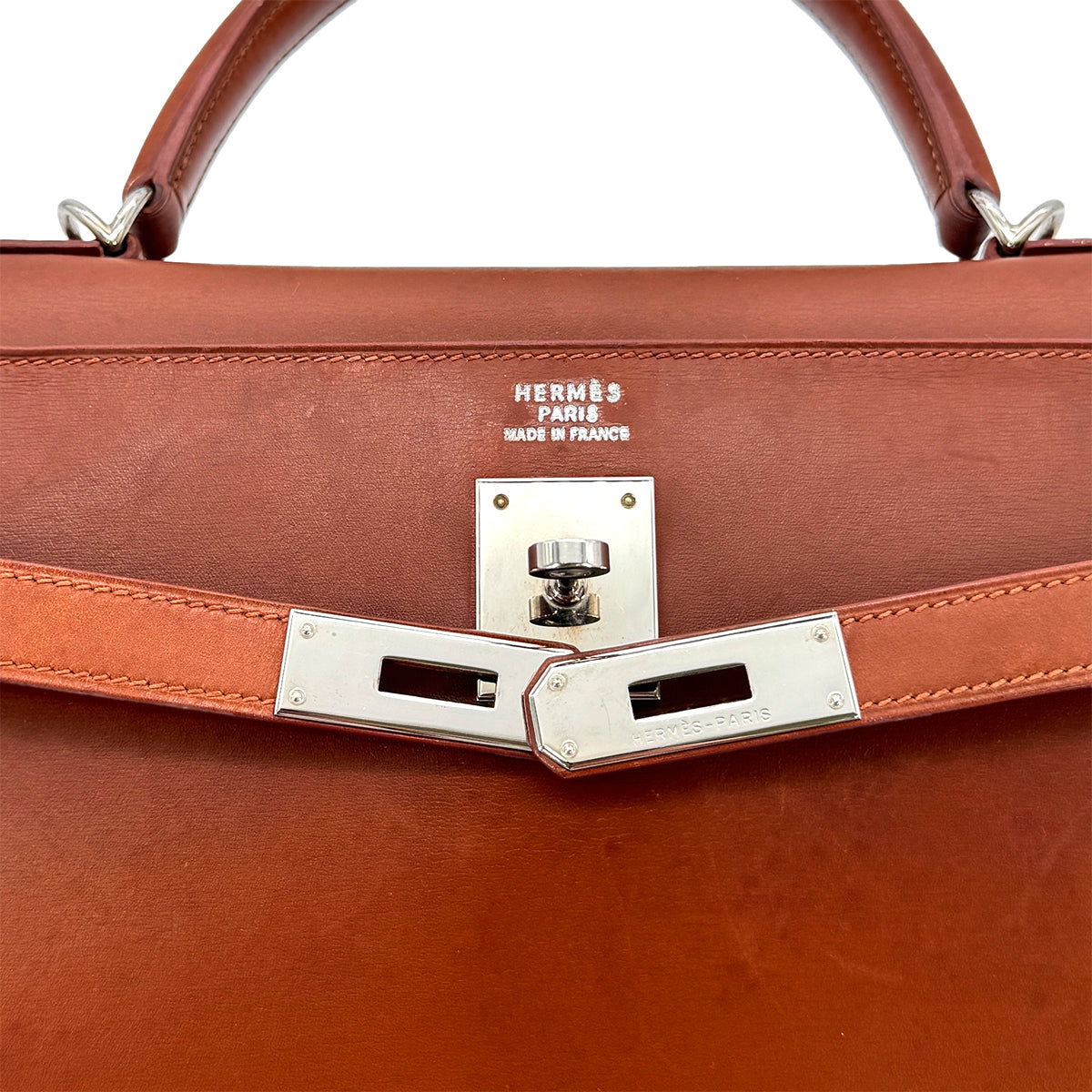 HERMES KELLY 35 SELLIER NOISETTE BOXCALF HAND SHOULDER BAG □E 90274421