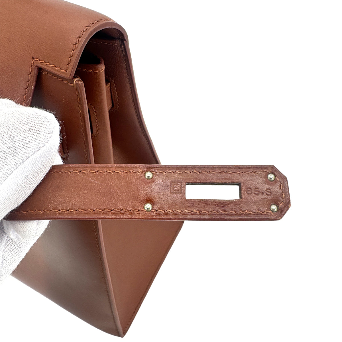 HERMES KELLY 35 SELLIER NOISETTE BOXCALF HAND SHOULDER BAG □E 90274421