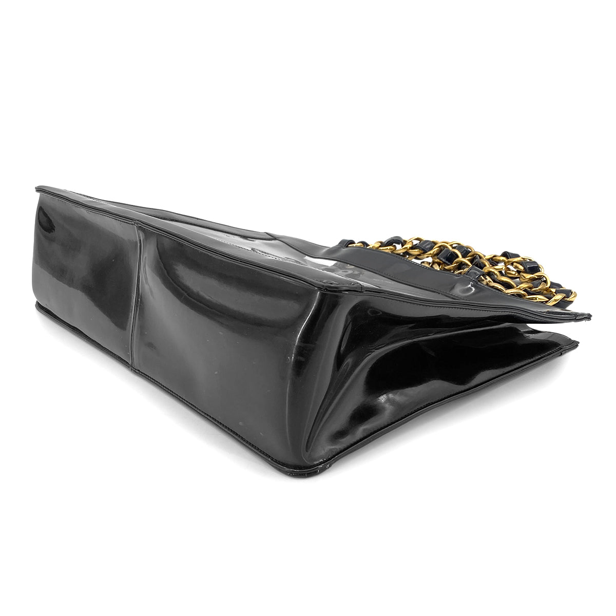 CHANEL VINTAGE COCO CLEAR CHAIN TOTE BAG BLACK VINYL 90274422