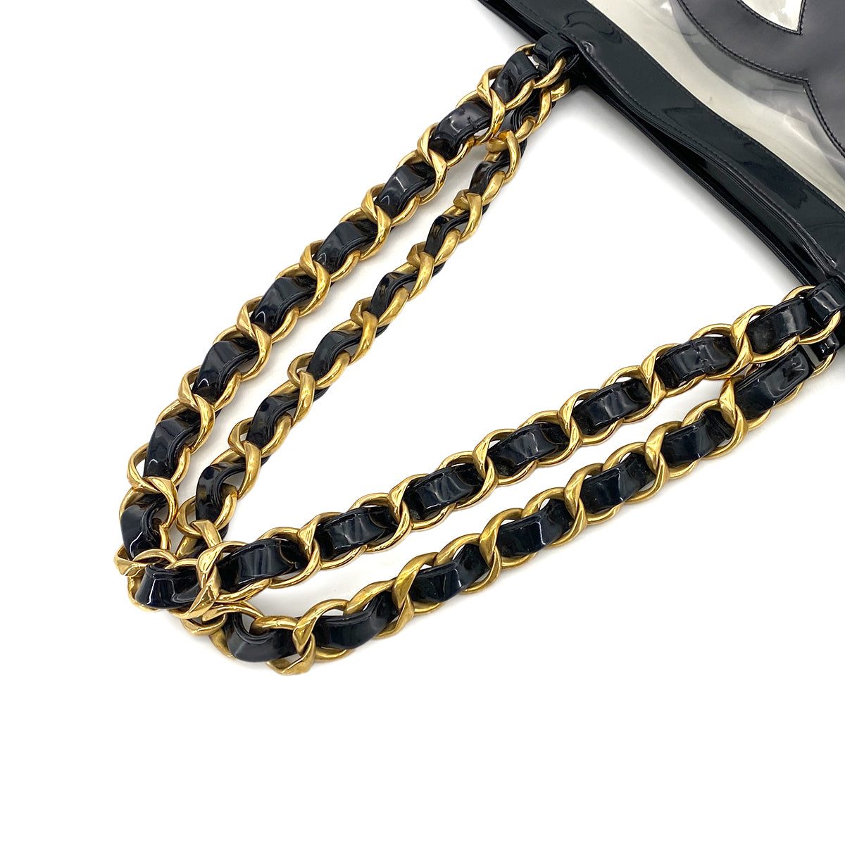 CHANEL VINTAGE COCO CLEAR CHAIN TOTE BAG BLACK VINYL 90274422