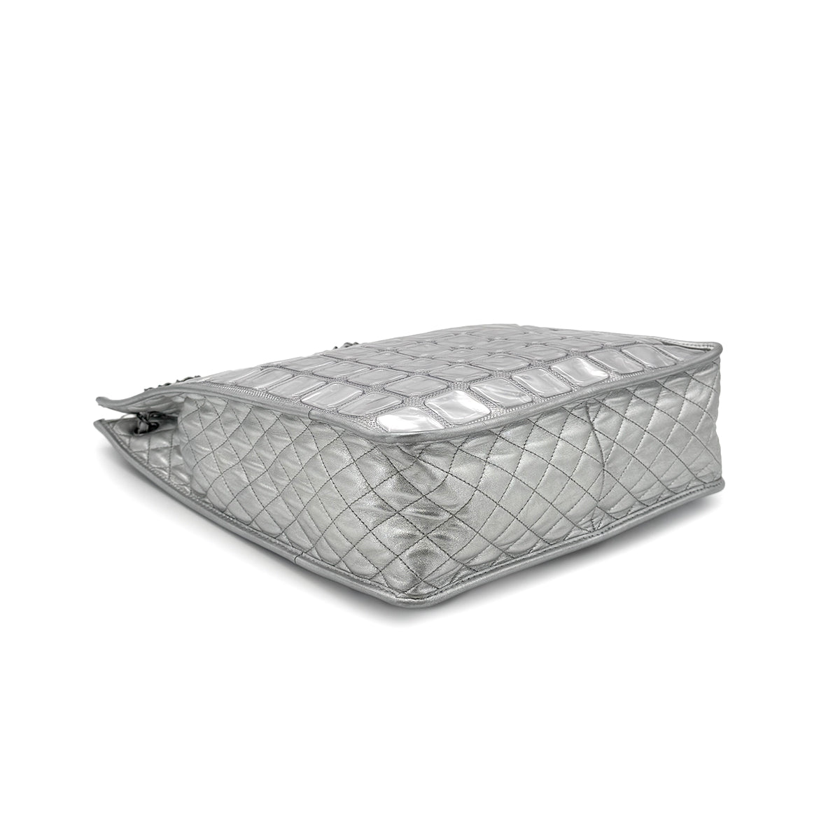 CHANEL VINTAGE ICE CUBE CHAIN HAND SHOULDER BAG SILVER VINYL LEATHER 90274425