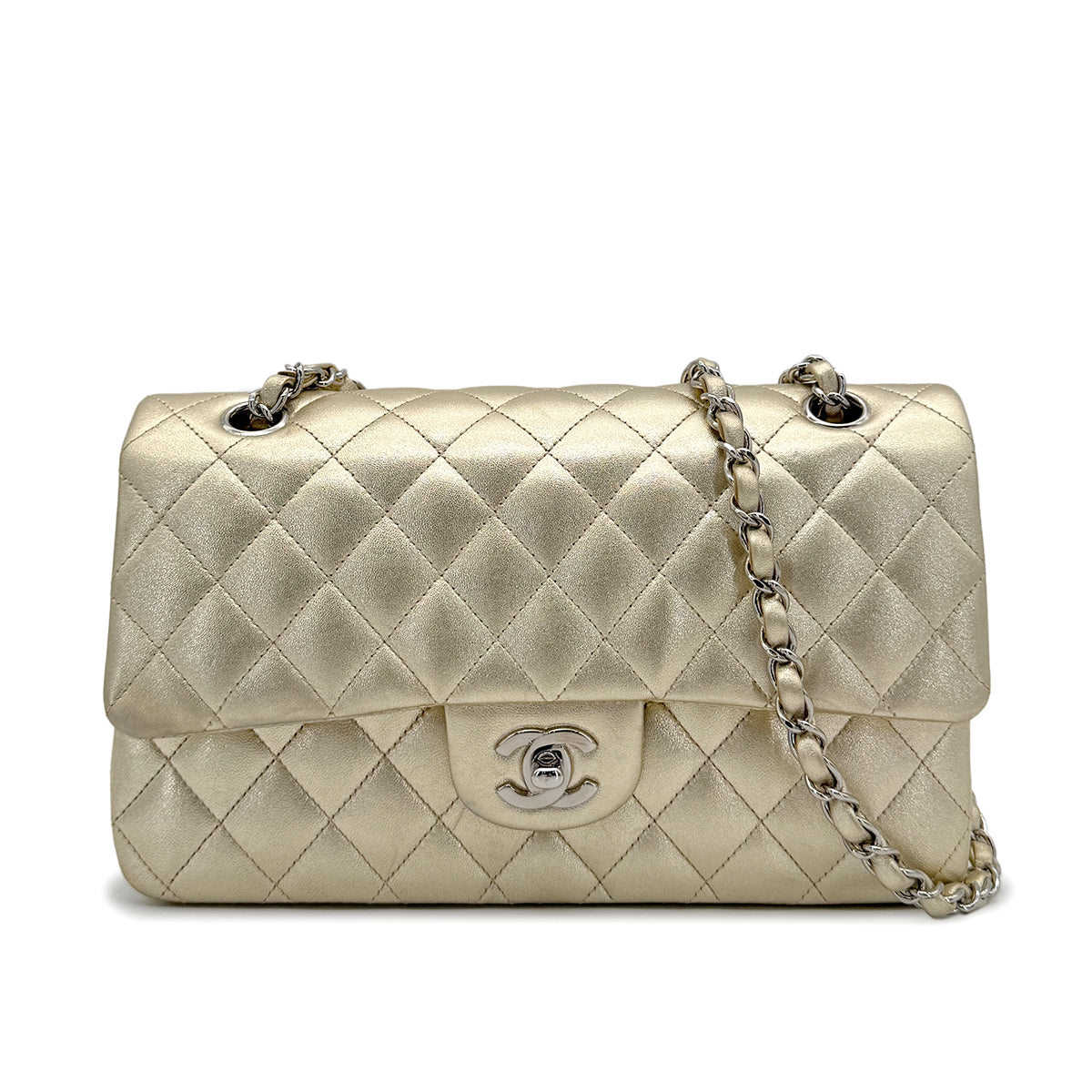 CHANEL VINTAGE CLASSIC FLAP MEDIUM CHAIN SHOULDER BAG GOLD LAMB SKIN 90274428