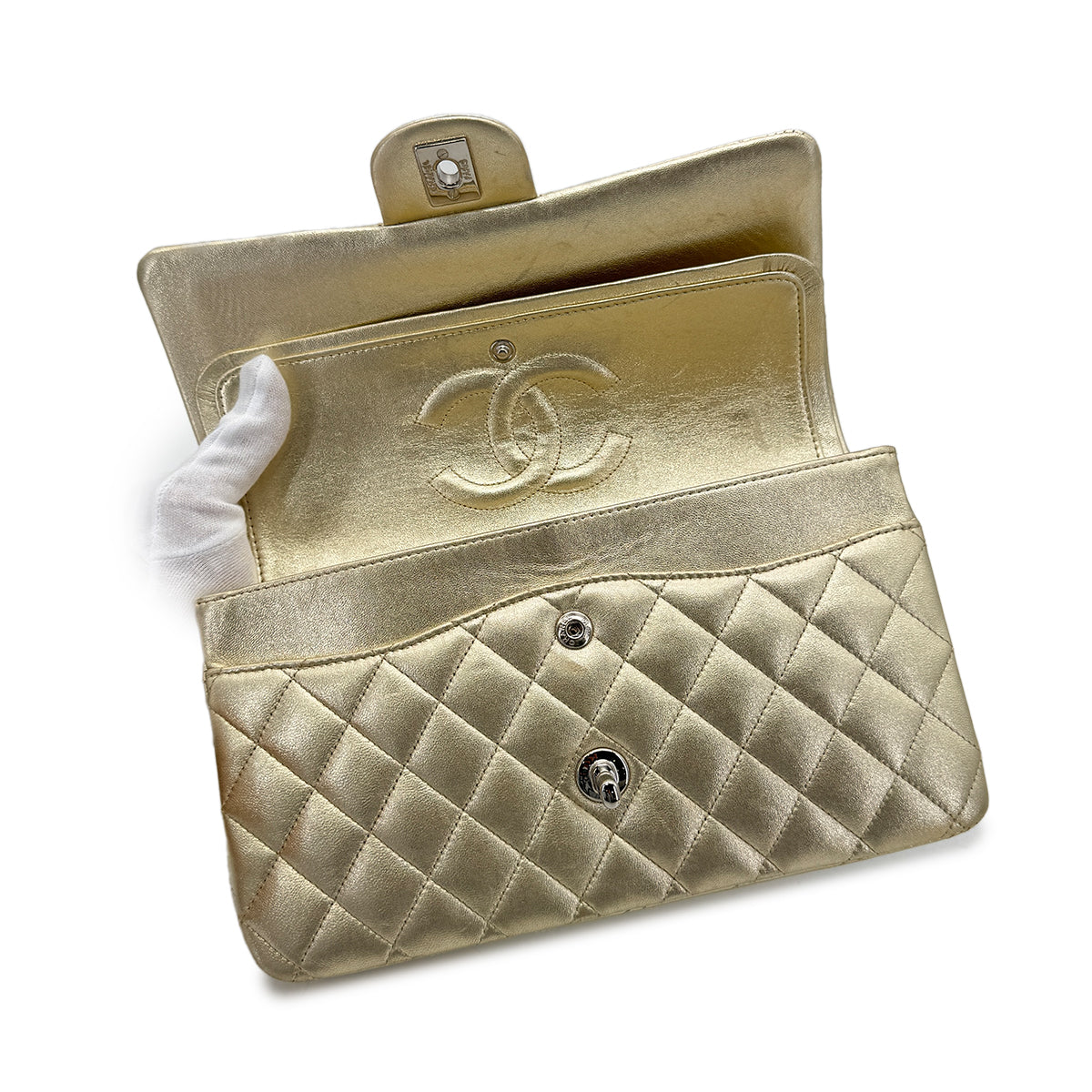 CHANEL VINTAGE CLASSIC FLAP MEDIUM CHAIN SHOULDER BAG GOLD LAMB SKIN 90274428