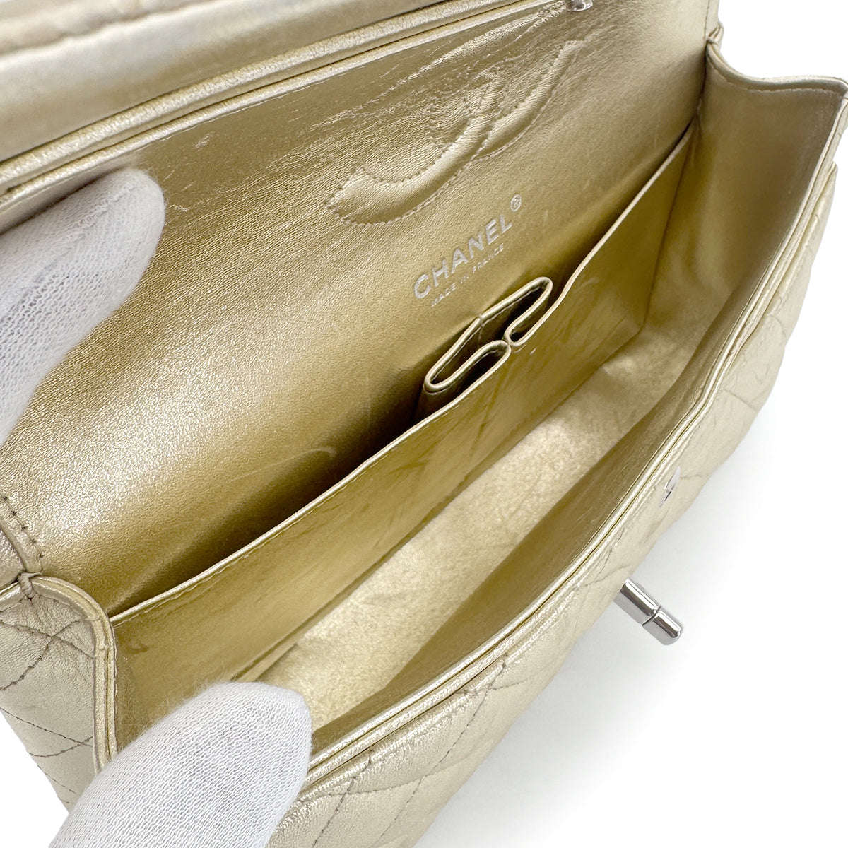 CHANEL VINTAGE CLASSIC FLAP MEDIUM CHAIN SHOULDER BAG GOLD LAMB SKIN 90274428