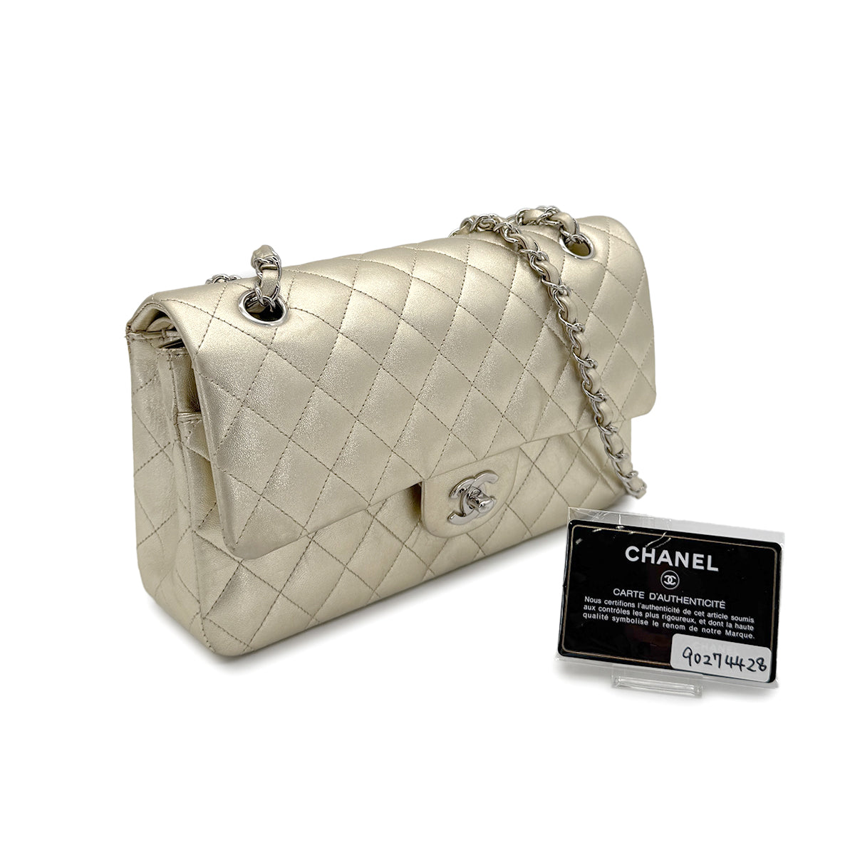 CHANEL VINTAGE CLASSIC FLAP MEDIUM CHAIN SHOULDER BAG GOLD LAMB SKIN 90274428