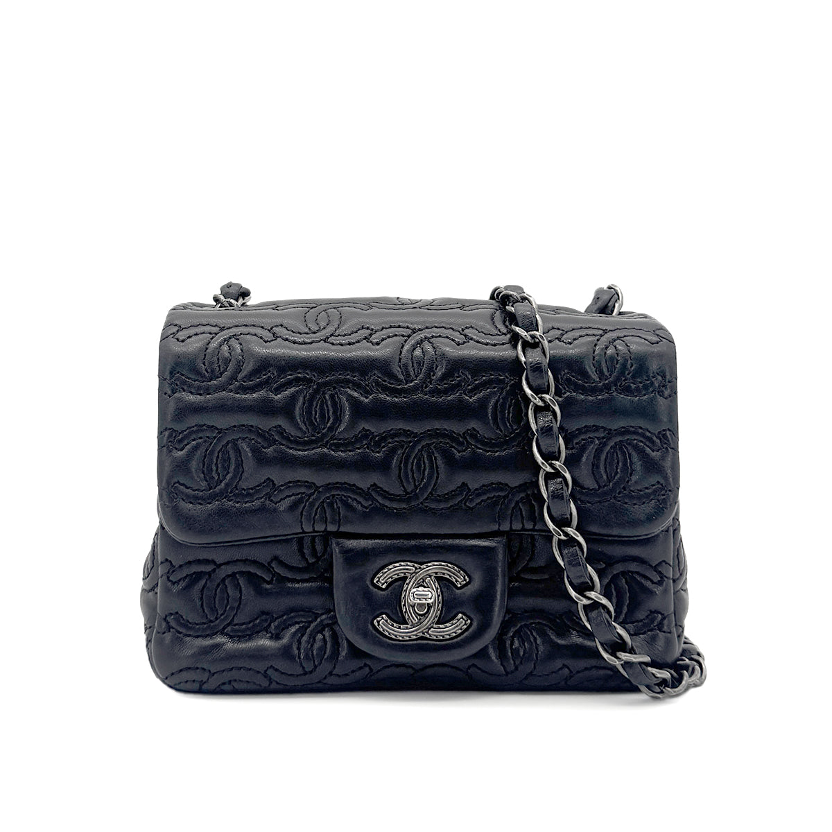 CHANEL MINI MATELASSE CHAIN SHOULDER BAG BLACK LAMB SKIN 90274429