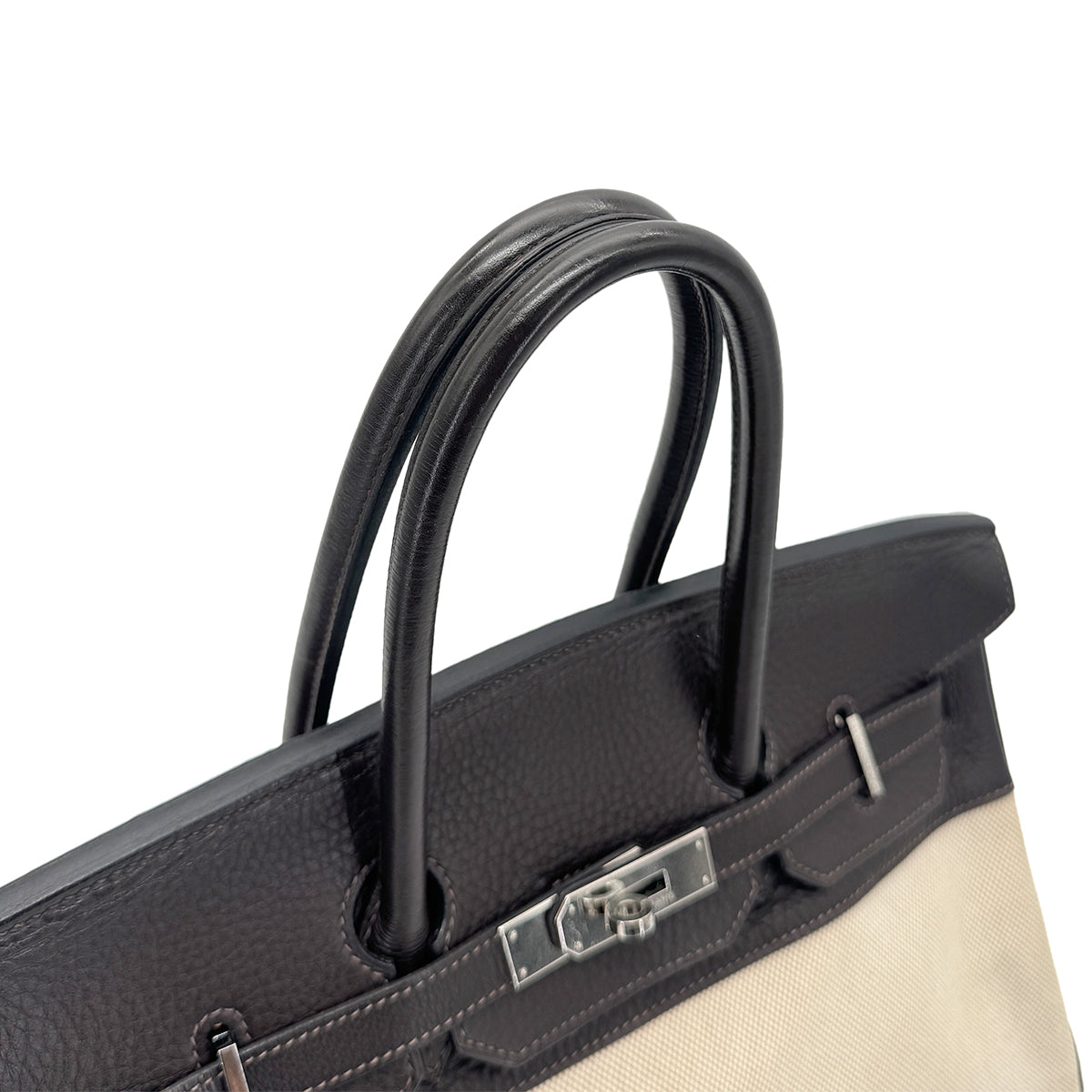 HERMES BIRKIN 35 EBENE TAURILLON CLEMENCE TOILE H HAND BAG □E SHW 90274430