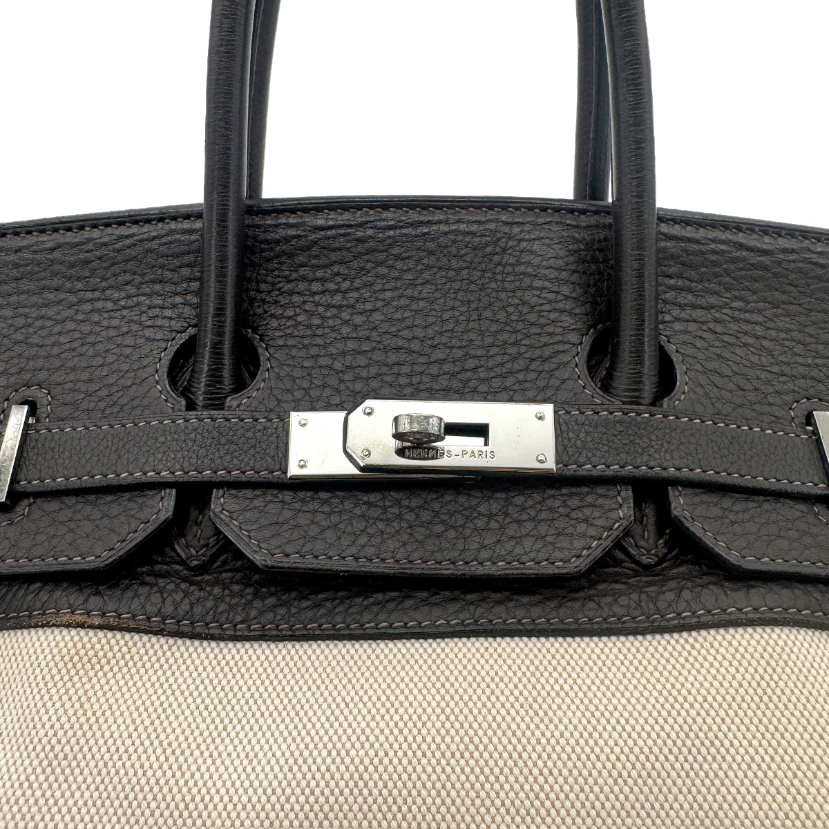 HERMES BIRKIN 35 EBENE TAURILLON CLEMENCE TOILE H HAND BAG □E SHW 90274430