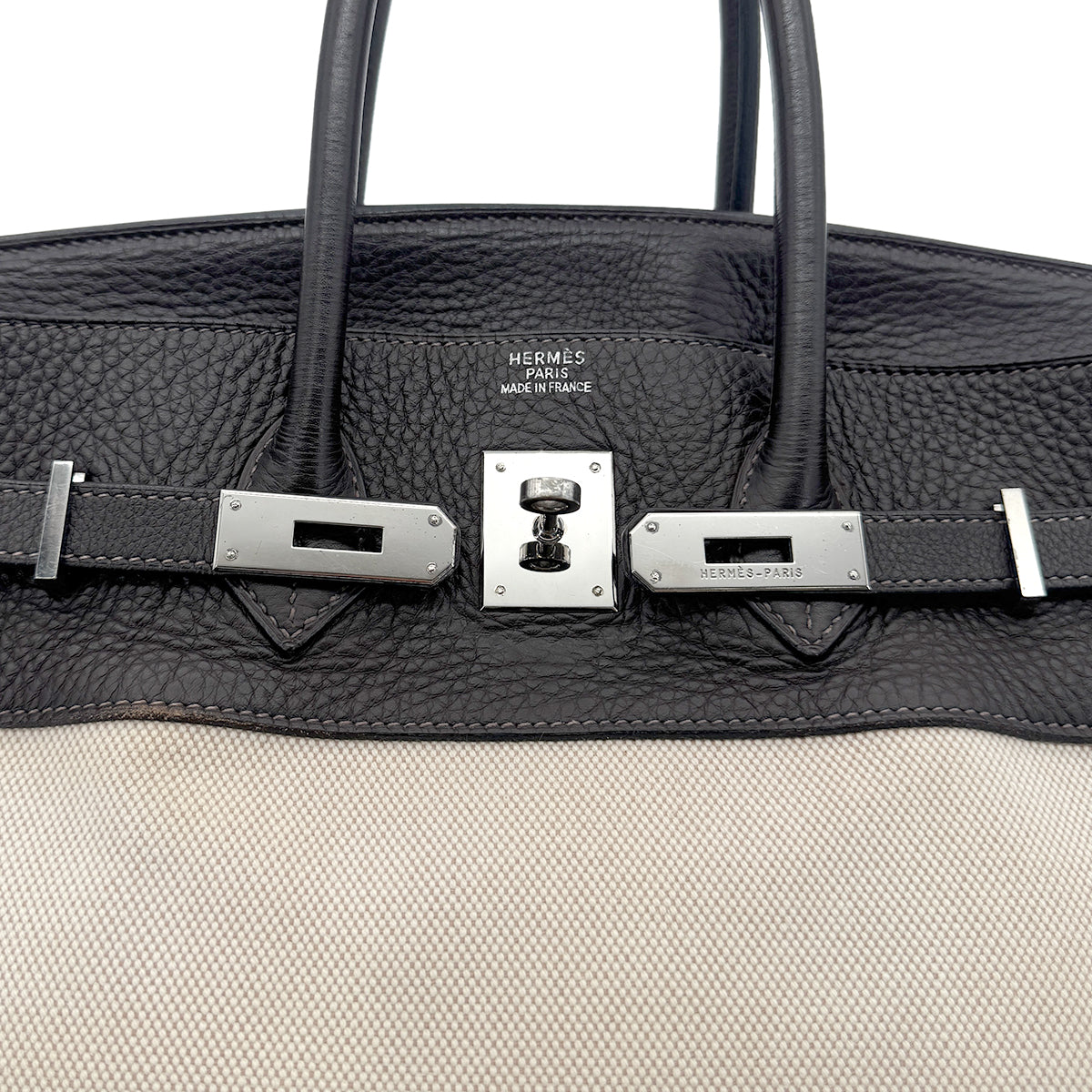 HERMES BIRKIN 35 EBENE TAURILLON CLEMENCE TOILE H HAND BAG □E SHW 90274430