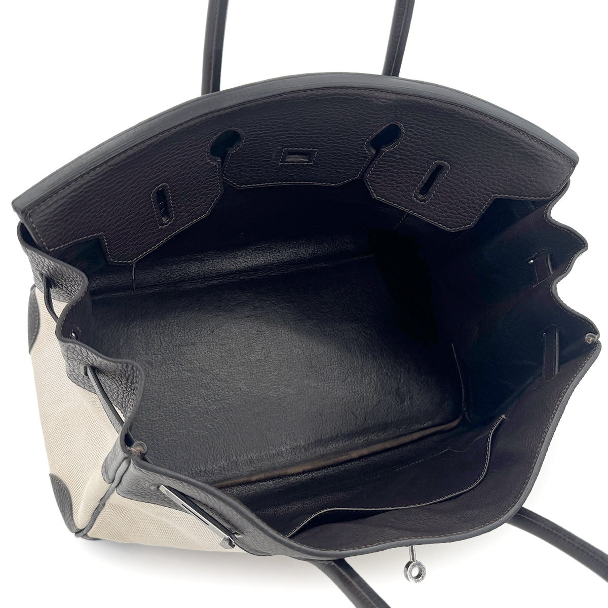 HERMES BIRKIN 35 EBENE TAURILLON CLEMENCE TOILE H HAND BAG □E SHW 90274430