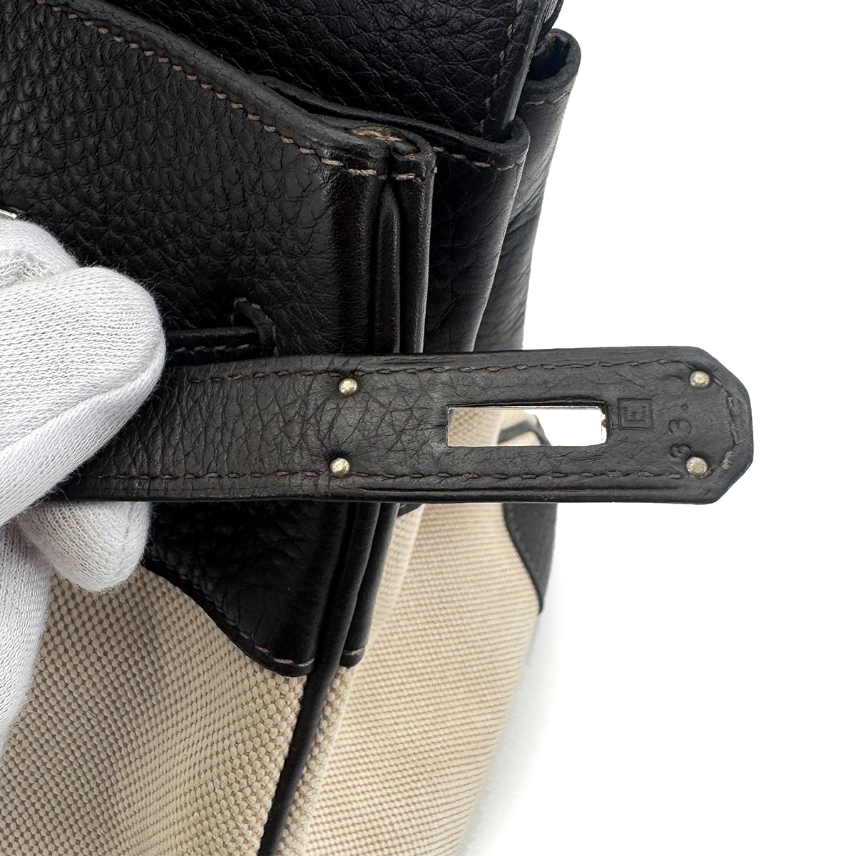 HERMES BIRKIN 35 EBENE TAURILLON CLEMENCE TOILE H HAND BAG □E SHW 90274430