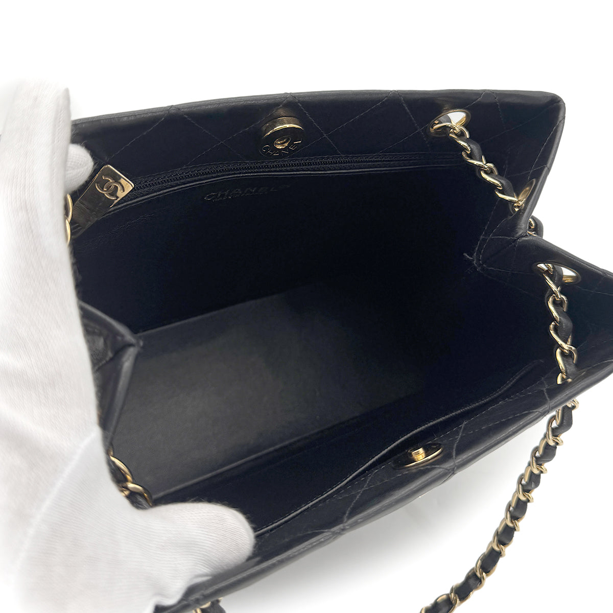 CHANEL VINTAGE MATELASSE CHAIN SHOULDER BAG BLACK LAMB SKIN 90274449