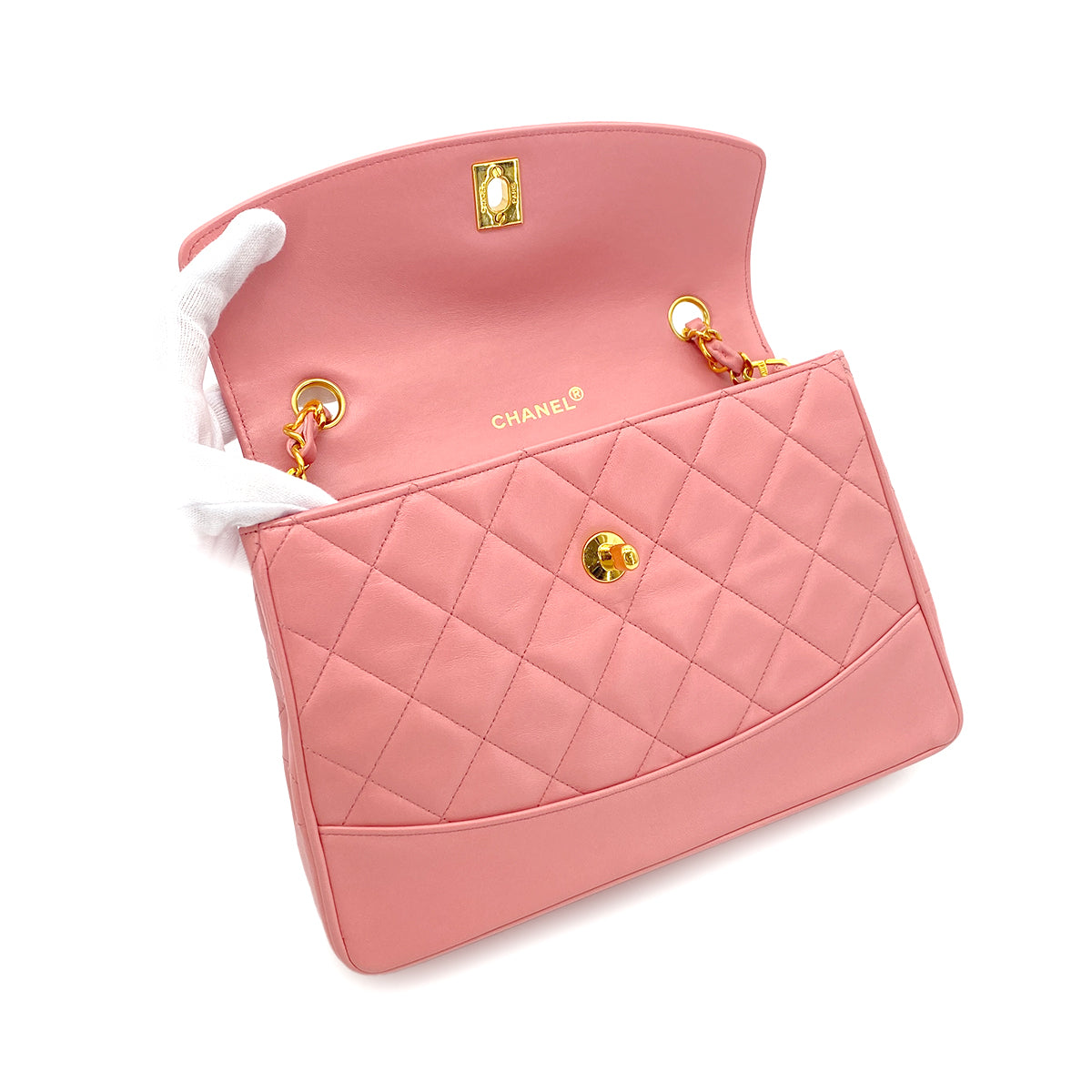 CHANEL VINTAGE MATELASSE BIJOU CHAIN SHOULDER BAG PINK LAMB SKIN 90274456