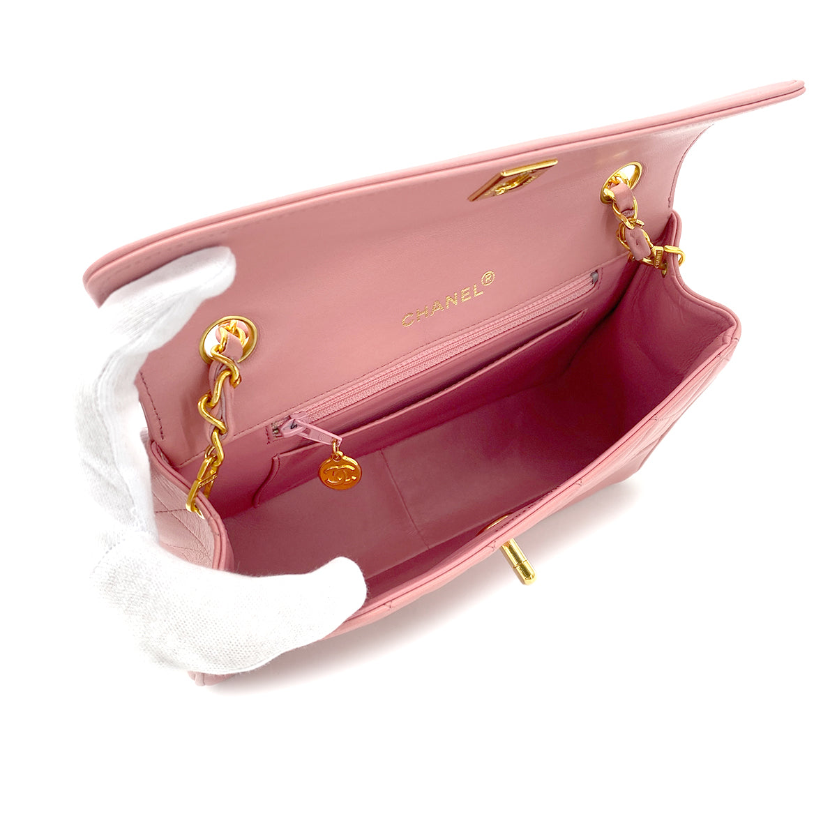 CHANEL VINTAGE MATELASSE BIJOU CHAIN SHOULDER BAG PINK LAMB SKIN 90274456