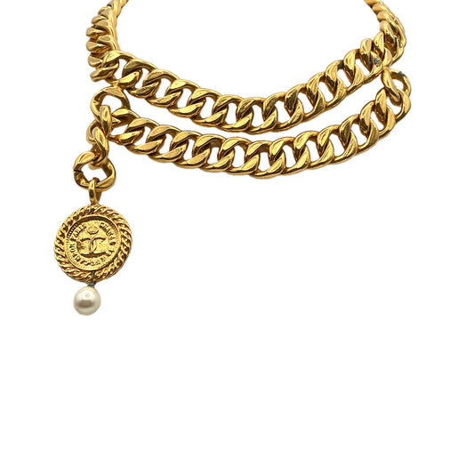 CHANEL VINTAGE NECKLACE COCOMARK CHAIN FAUX PEARL ACCESSORY 90274460