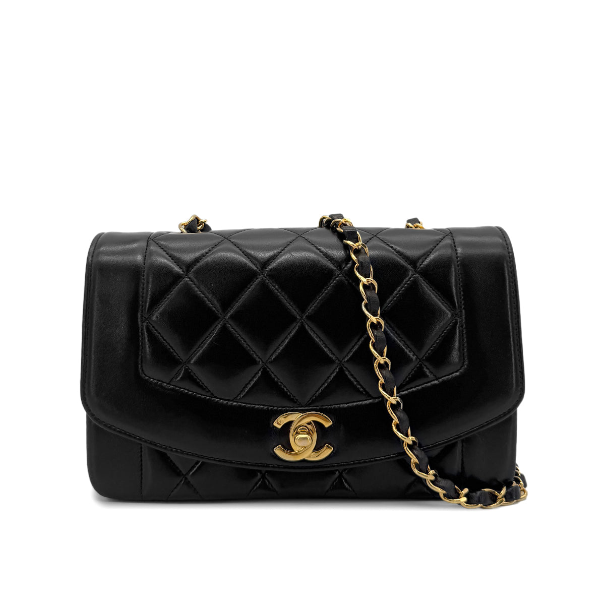 CHANEL VINTAGE DIANA SMALL CHAIN SHOULDER BAG BLACK LAMB SKIN 90274463