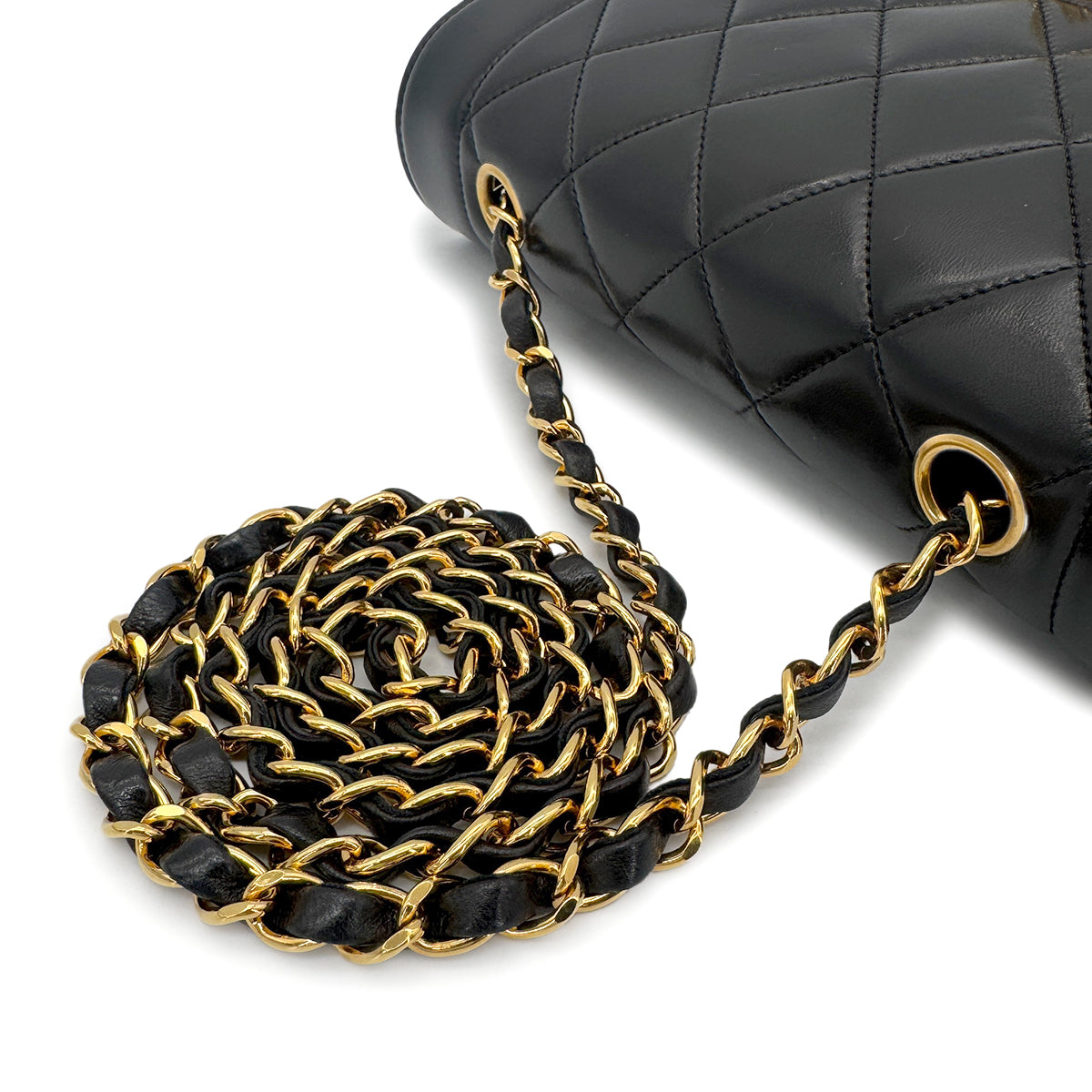 CHANEL VINTAGE DIANA SMALL CHAIN SHOULDER BAG BLACK LAMB SKIN 90274463