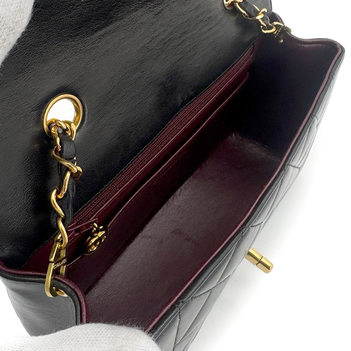 CHANEL VINTAGE DIANA SMALL CHAIN SHOULDER BAG BLACK LAMB SKIN 90274463