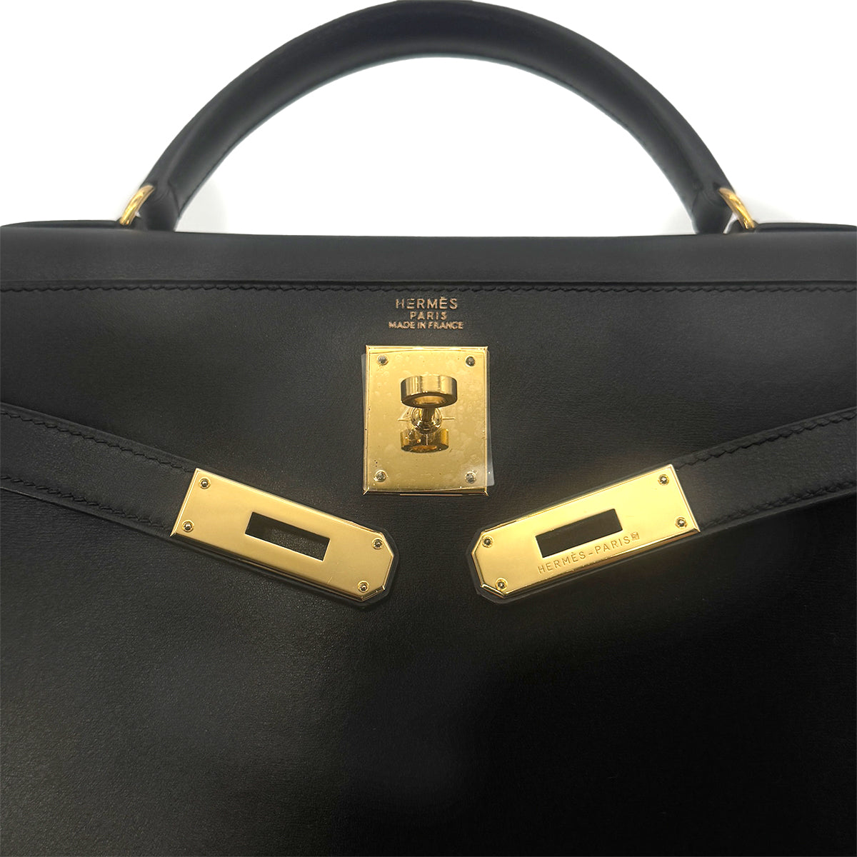 HERMES KELLY 32 SELLIER BLACK BOXCALF HAND SHOULDER BAG 〇A 90274465