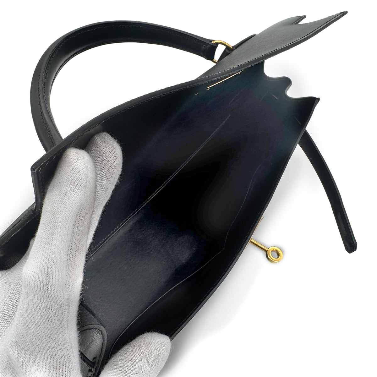 HERMES KELLY 32 SELLIER BLACK BOXCALF HAND SHOULDER BAG 〇A 90274465