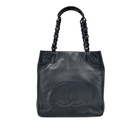 CHANEL VINTAGE COCOMARK PLASTIC CHAIN TOTE BAG BLACK LAMB SKIN 90274466