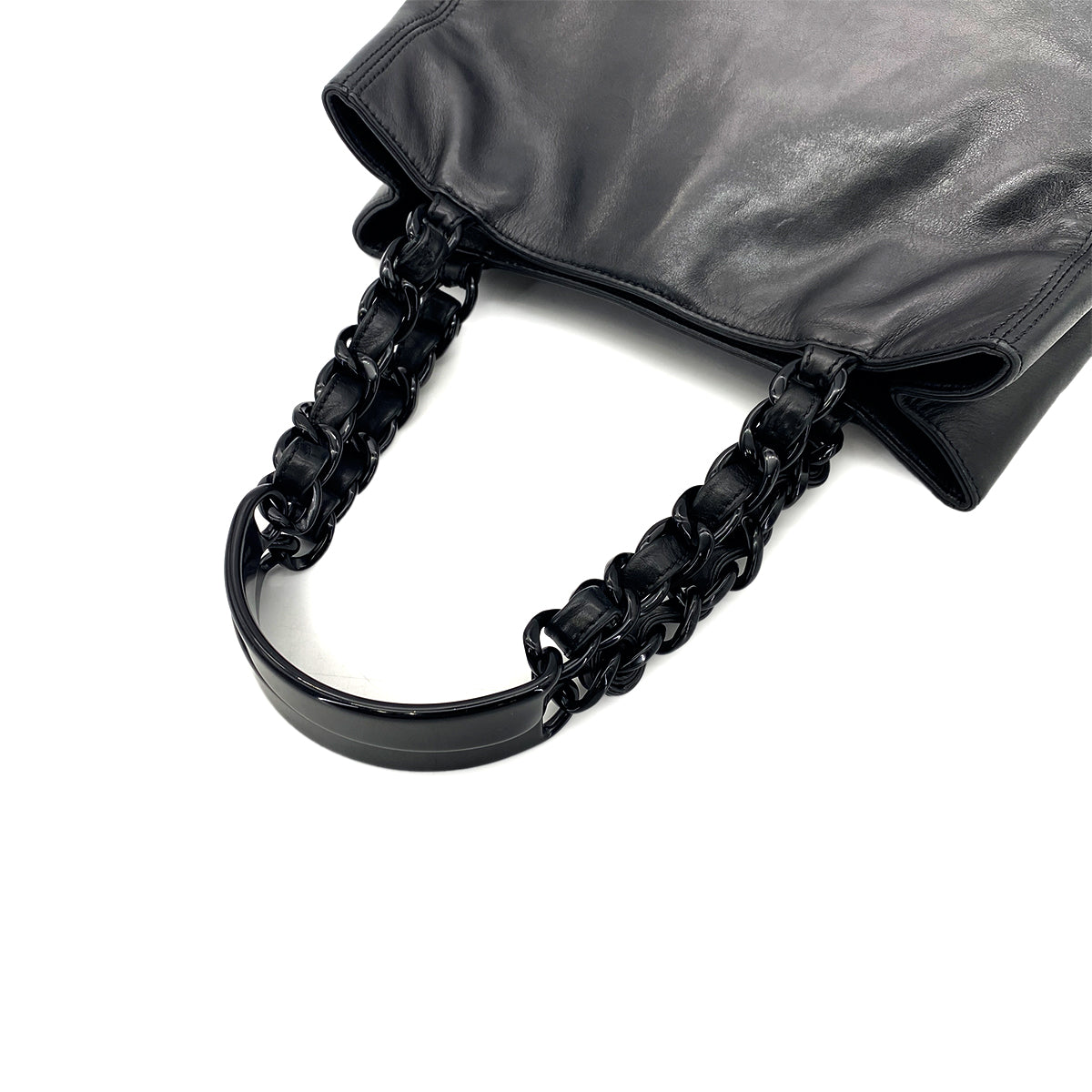 CHANEL VINTAGE COCOMARK PLASTIC CHAIN TOTE BAG BLACK LAMB SKIN 90274466