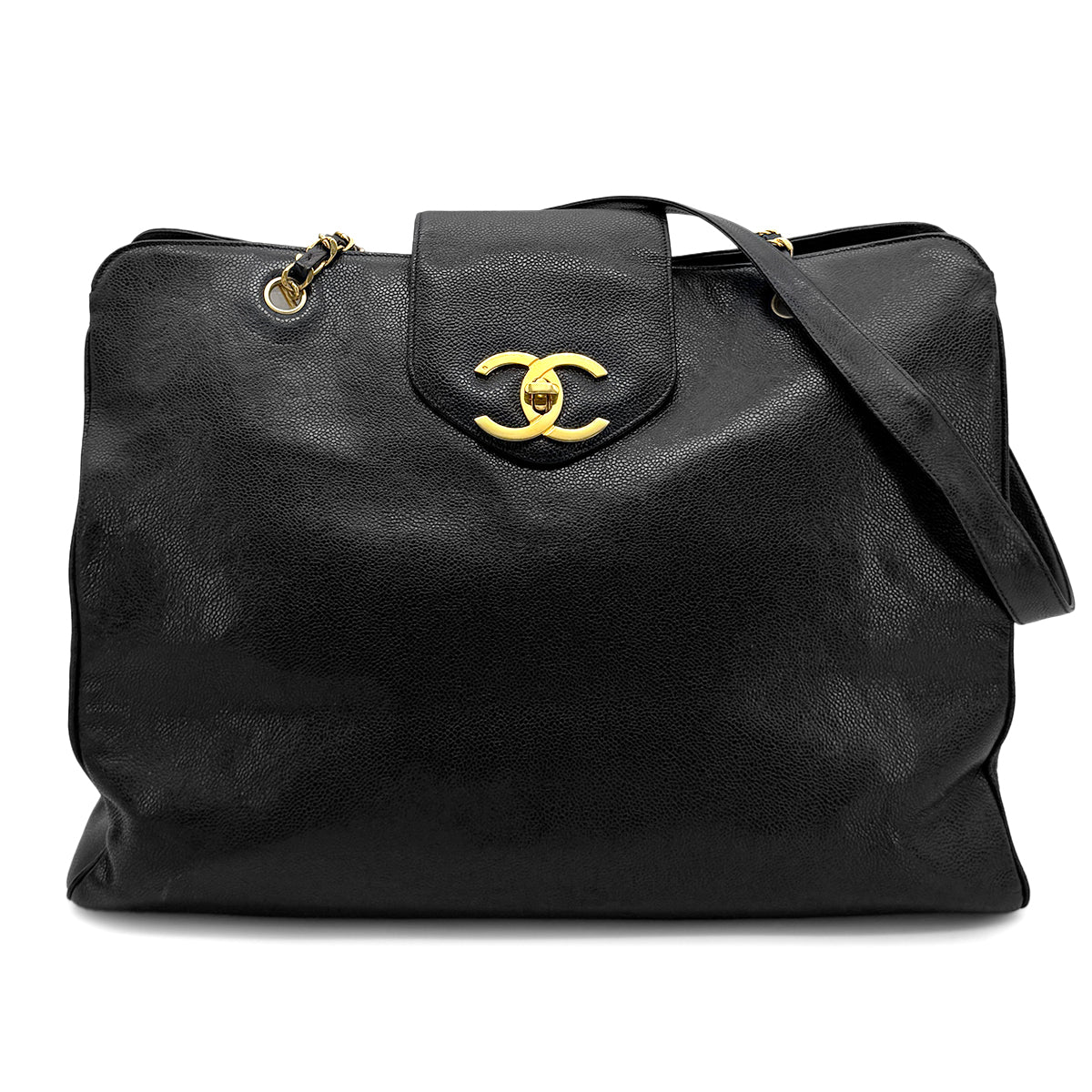 CHANEL VINTAGE SUPER MODEL CHAIN TOTE BAG BLACK CAVIAR SKIN 90274477