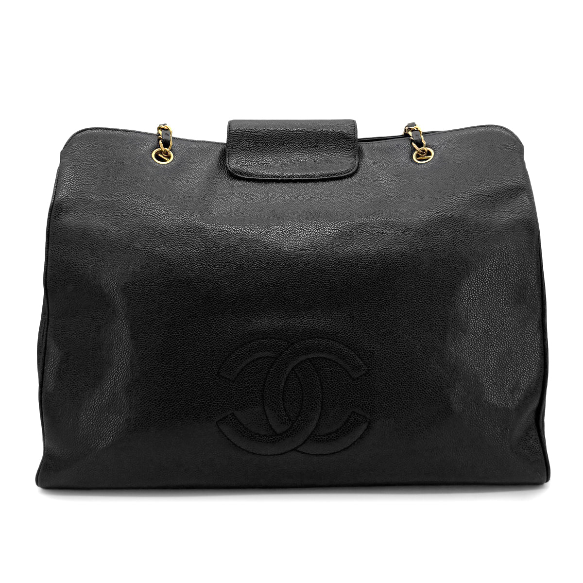 CHANEL VINTAGE SUPER MODEL CHAIN TOTE BAG BLACK CAVIAR SKIN 90274477