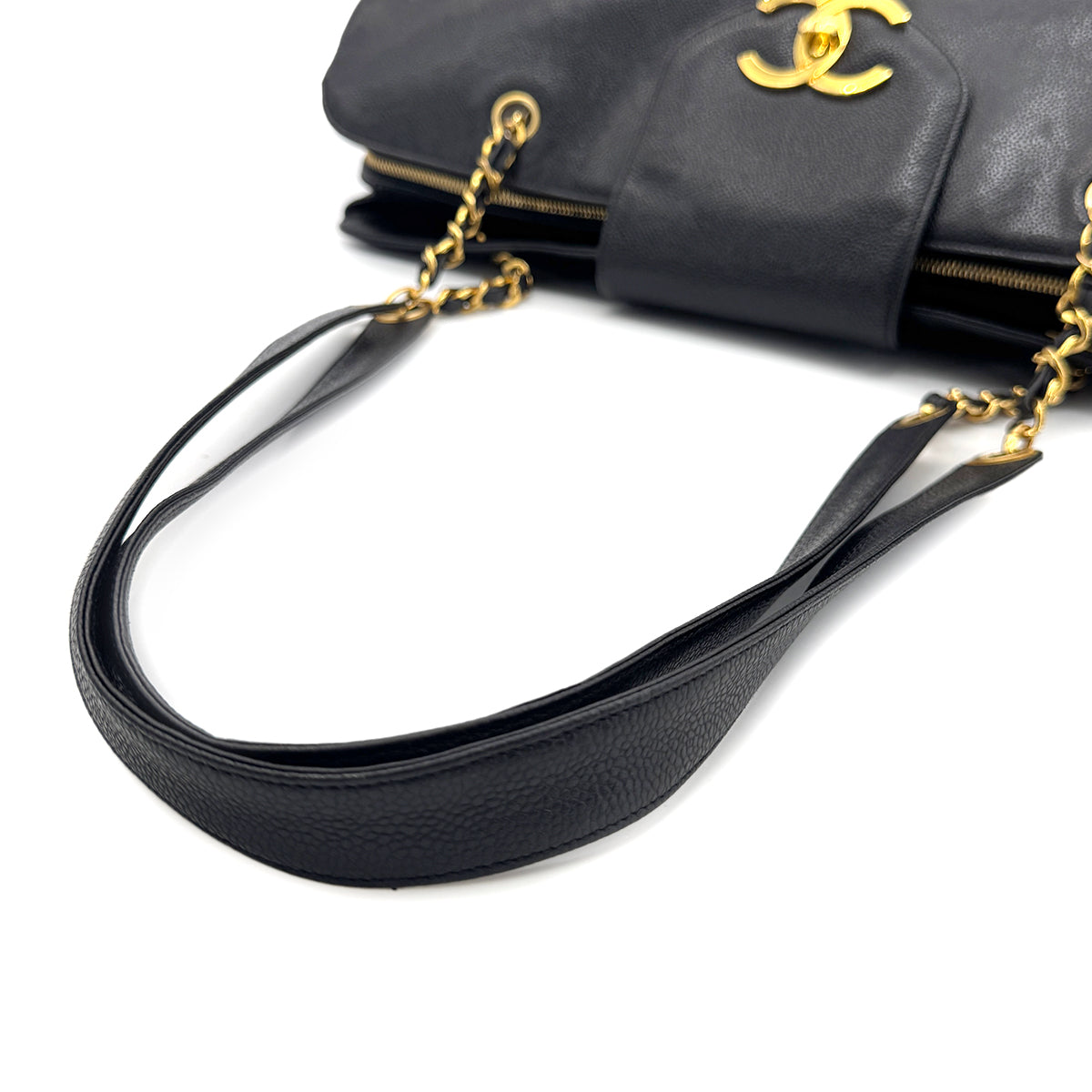 CHANEL VINTAGE SUPER MODEL CHAIN TOTE BAG BLACK CAVIAR SKIN 90274477