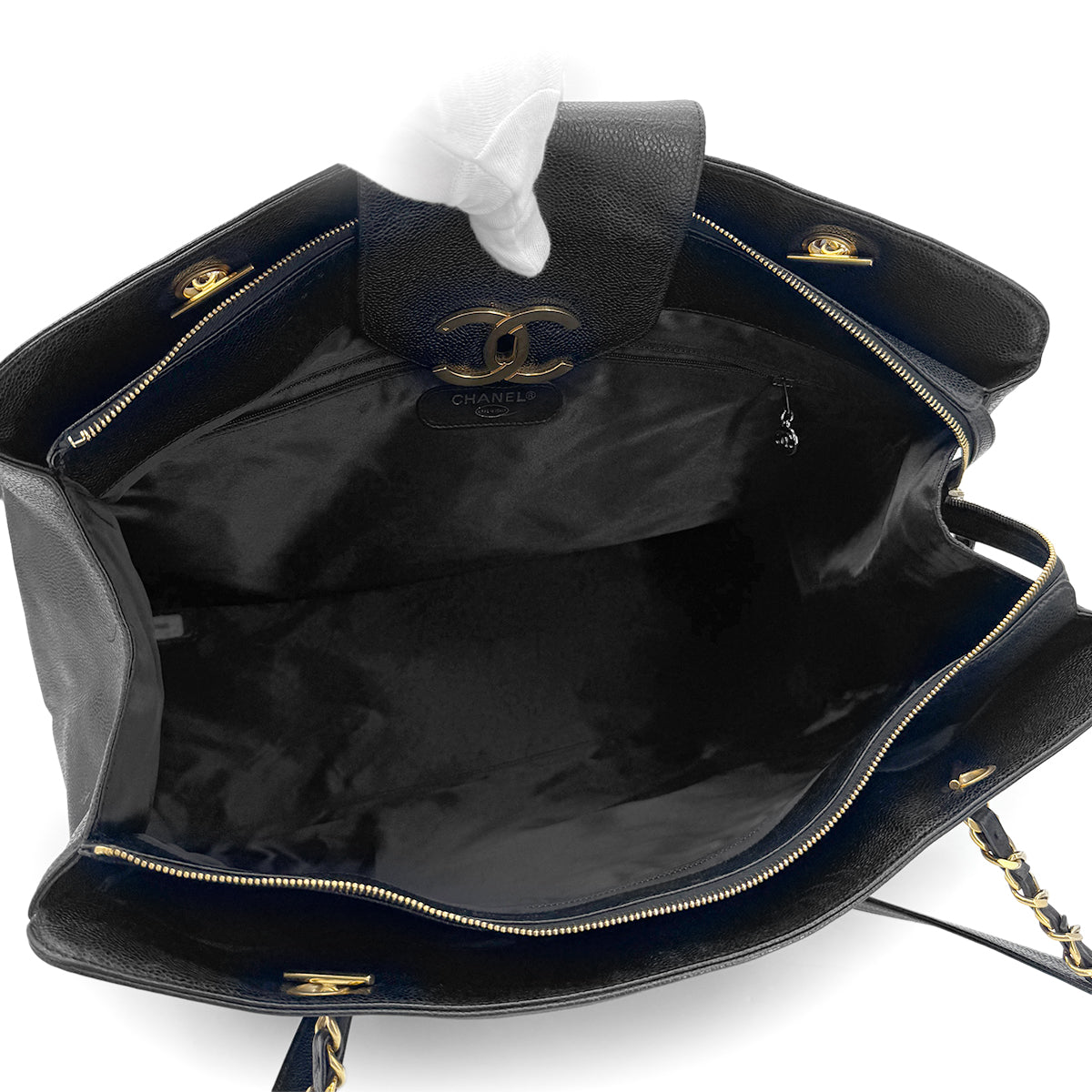 CHANEL VINTAGE SUPER MODEL CHAIN TOTE BAG BLACK CAVIAR SKIN 90274477