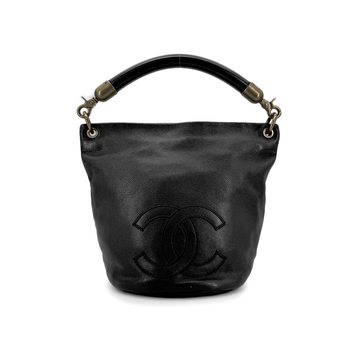 CHANEL VINTAGE COCOMARK BUKET ONE HAND BAG BLACK CALF LEATHER 90274478