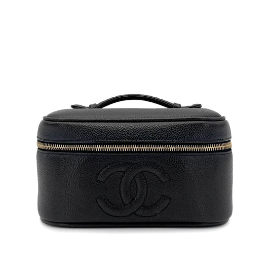 CHANEL VINTAGE VANITY HAND BAG BLACK CAVIAR SKIN 90274480
